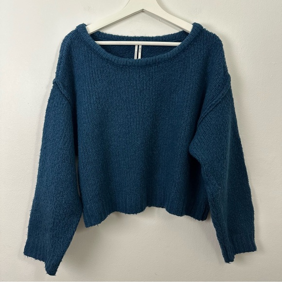 Anthropologie Women’s Chunky Knit Blue Cropped Sweater Size M - Picture 1 of 5